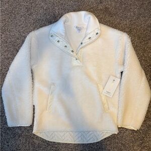 NWT Athleta Size XS Cozy Sherpa Snap Pullover Sweatshirt White Fuzzy Fleece